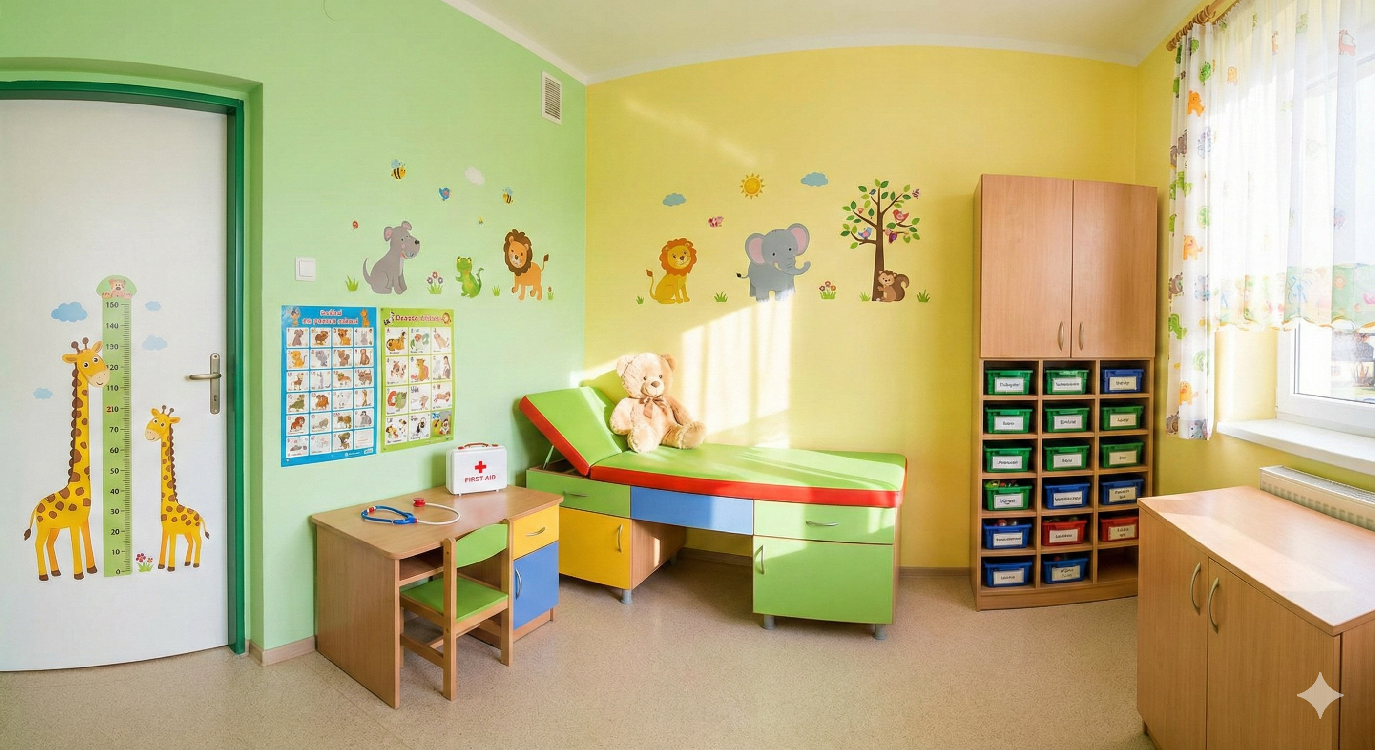 Pöhrə uşaq bağçasının həkim otağı - tibbi avadanlıqlar, sağlamlıq yoxlaması üçün təmiz və təhlükəsiz məkan
